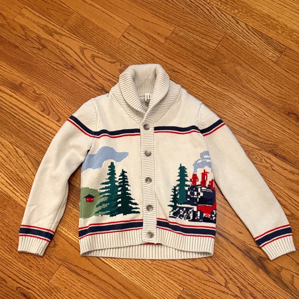 Janie and Jack Shawl Collar Cardigan Train Christmas Holiday